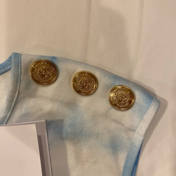 BNWT Balmain Blue Tye Dye Cap Sleeve Shirt - Picture 4 of 6